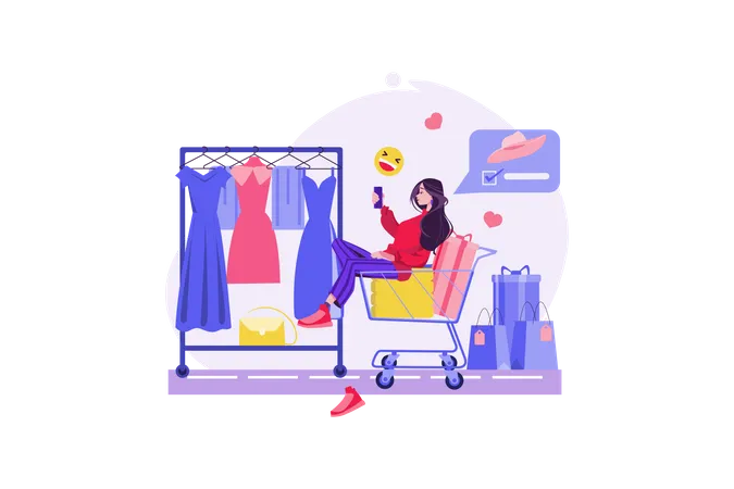 Woman shopping clothes online  일러스트레이션