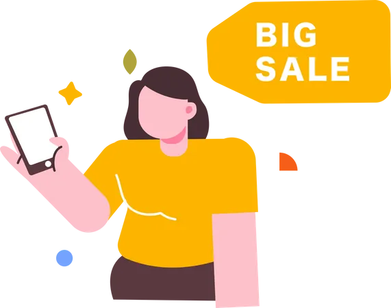 Woman shopping during big sale  Illustration