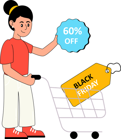 Woman shopping during black friday sale  Illustration