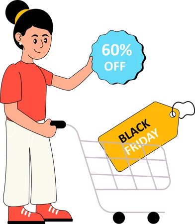 Woman shopping during black friday sale  Illustration