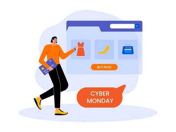 Woman shopping during cyber monday sale  Illustration