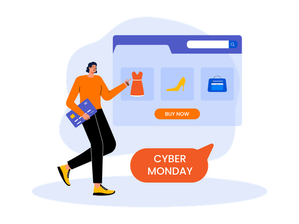 Woman shopping during cyber monday sale  Illustration