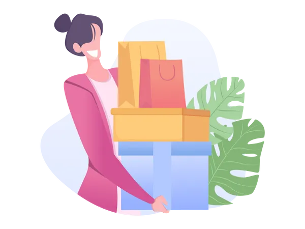 Woman shopping during huge sale  Illustration