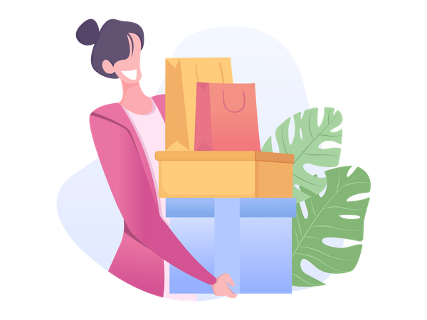 Woman shopping during huge sale  Illustration