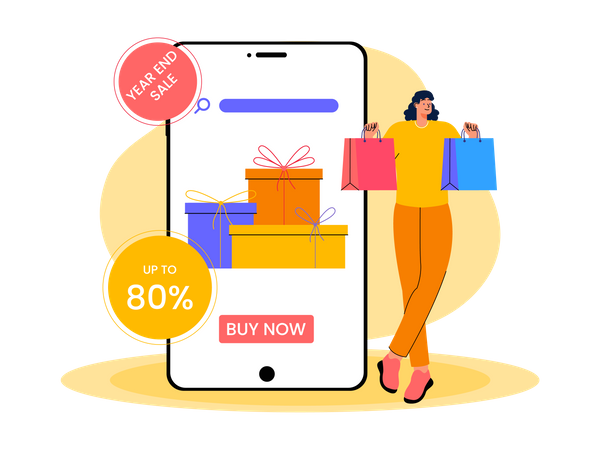 Woman shopping during new year offer  Illustration