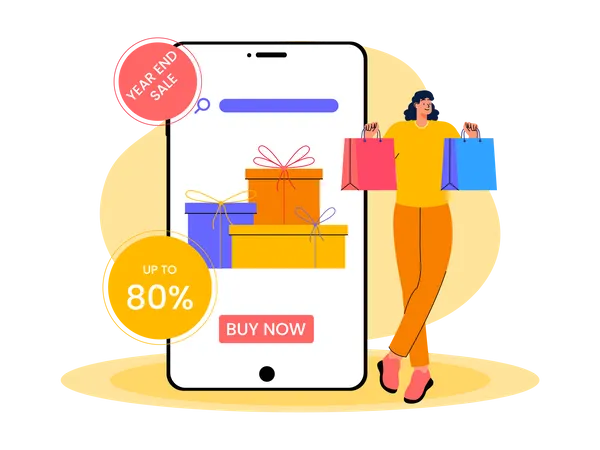 Woman shopping during new year offer  Illustration