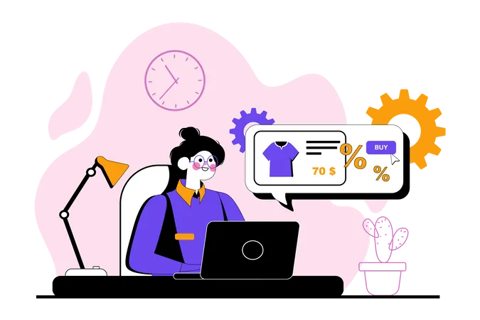 Woman shopping during online sale  Illustration