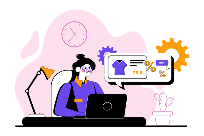 Woman shopping during online sale  Illustration