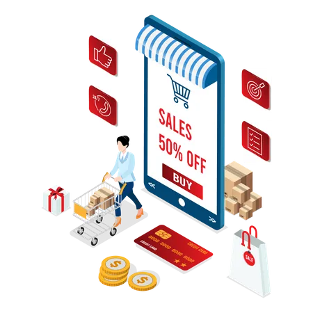 Woman shopping during online shopping sale  Illustration