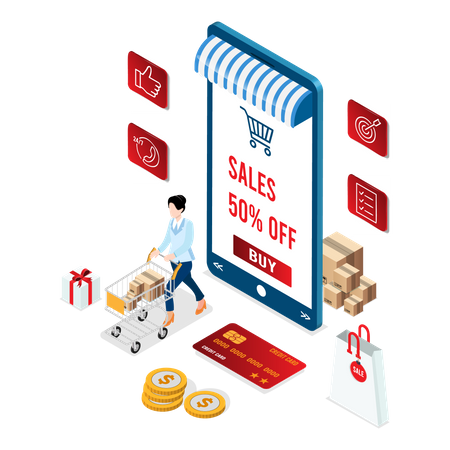Woman shopping during online shopping sale Illustration