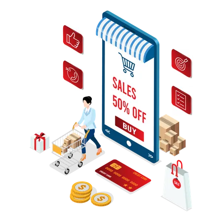 Woman shopping during online shopping sale Illustration