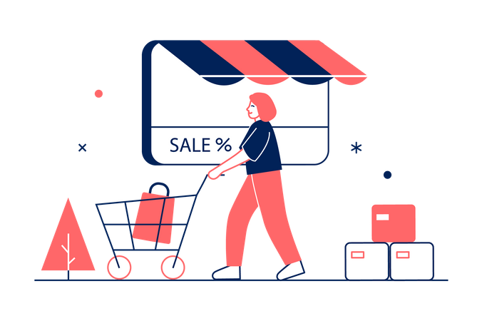 Woman shopping during sale  Illustration