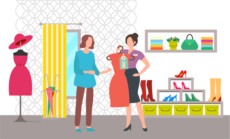 Woman shopping during sale at shop  Illustration