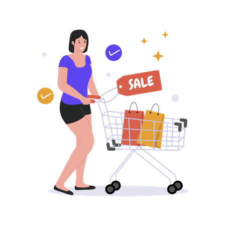 Woman shopping during sale  Illustration