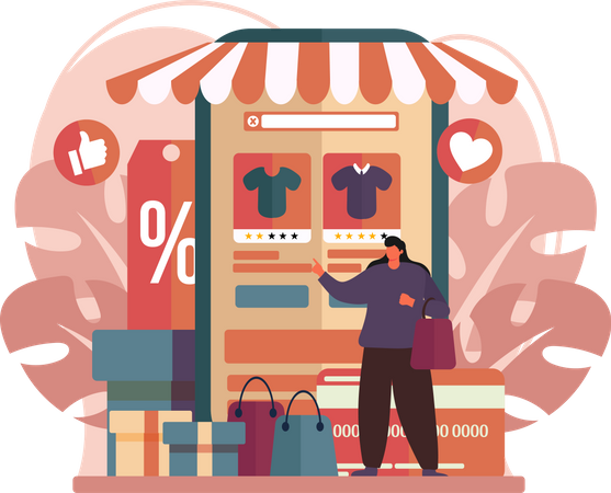 Woman shopping during sale  Illustration