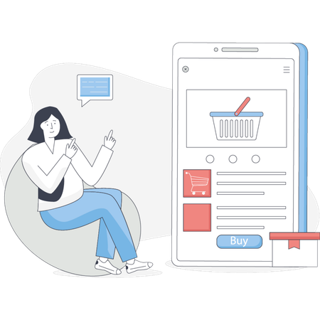 Woman shopping for a product on her phone focused on the screen while browsing online  Illustration