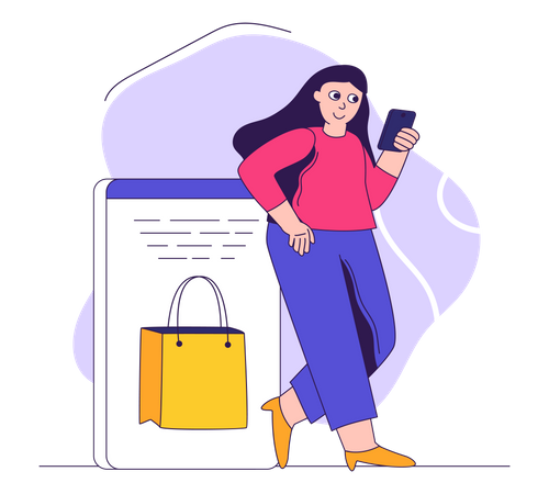 Woman shopping for bag online  Illustration