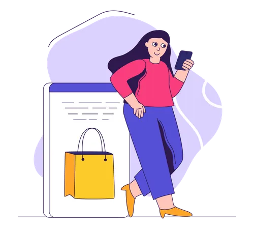 Woman shopping for bag online  Illustration