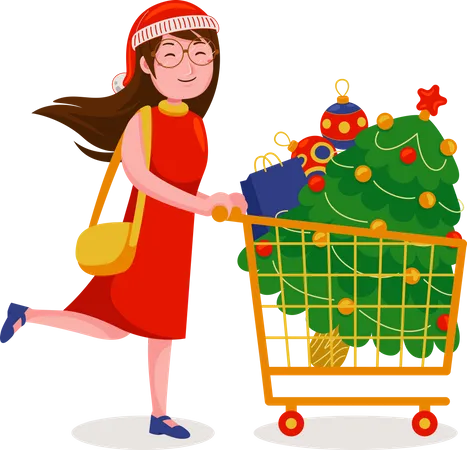 Woman shopping for christmas  Illustration
