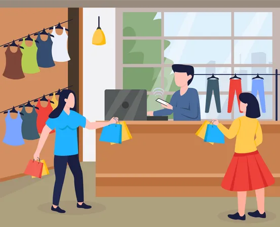 Females Doing Shopping From A Mall Flat Illustration Illustration