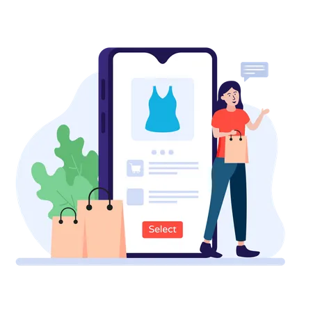 Woman shopping for clothes online  Illustration