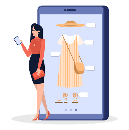 Woman shopping for clothes online Illustration