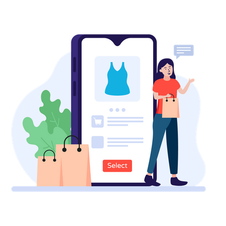 Woman shopping for clothes online  Illustration