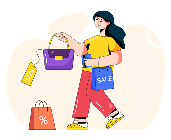 Woman shopping for dress which is in offer  Illustration