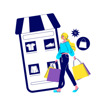 Woman Shopping for Fashion and Shoes  Illustration