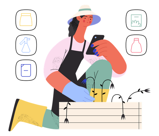 Woman shopping for gardening tools Illustration