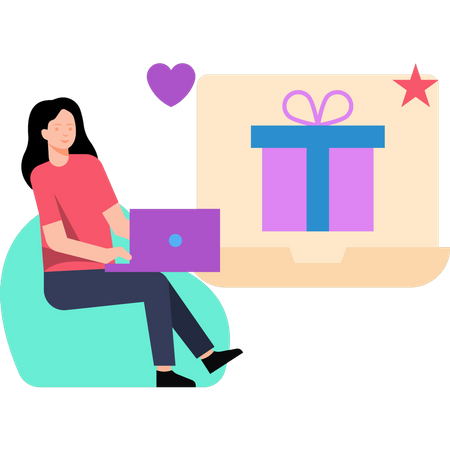 Woman shopping for gift online  Illustration