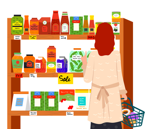 Woman shopping for grocery Illustration