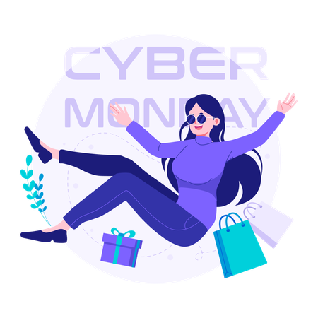 Woman shopping for many things on cyber monday  Illustration