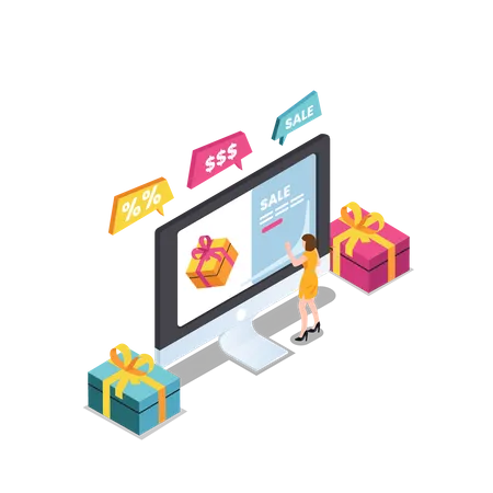 Woman shopping from ecommerce website Illustration