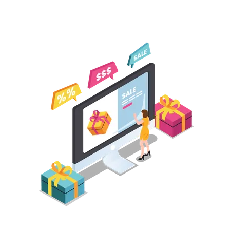 Woman shopping from ecommerce website  Illustration