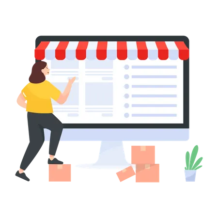 Woman shopping from online marketplace  Illustration