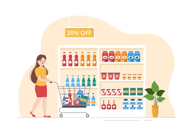 Woman shopping grocery  Illustration