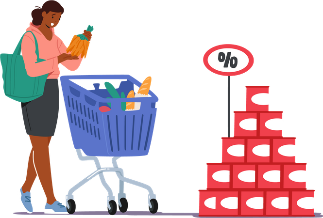 Woman shopping grocery at supermart  Illustration