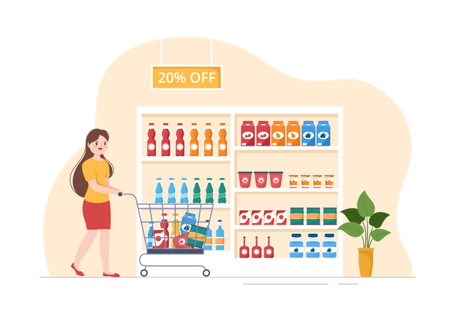 Woman shopping grocery  Illustration