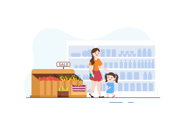 Woman shopping grocery  Illustration