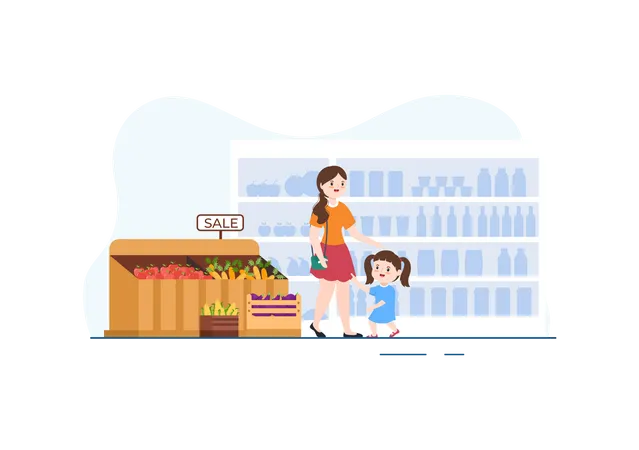 Woman shopping grocery  Illustration