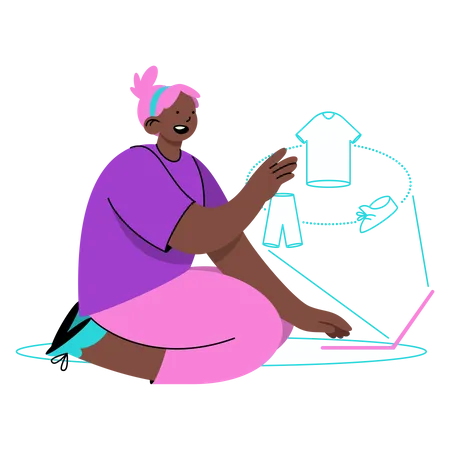Woman shopping in a virtual store  Illustration