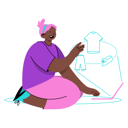 Woman shopping in a virtual store  Illustration