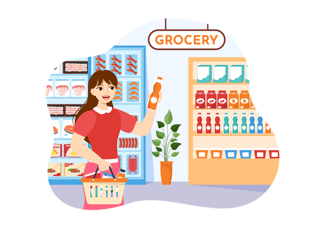 Woman shopping in Grocery Store  Illustration