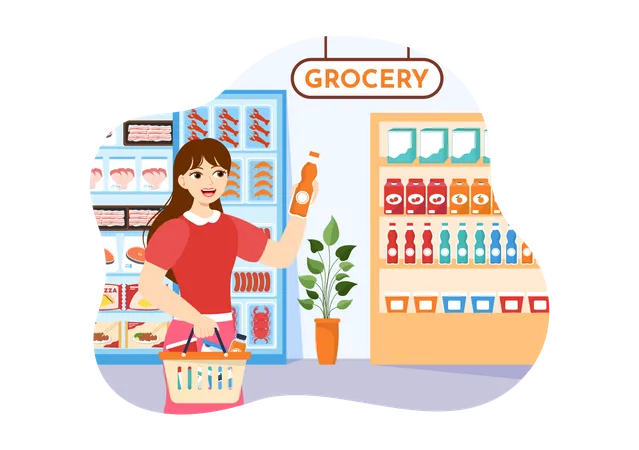 Woman shopping in Grocery Store  Illustration