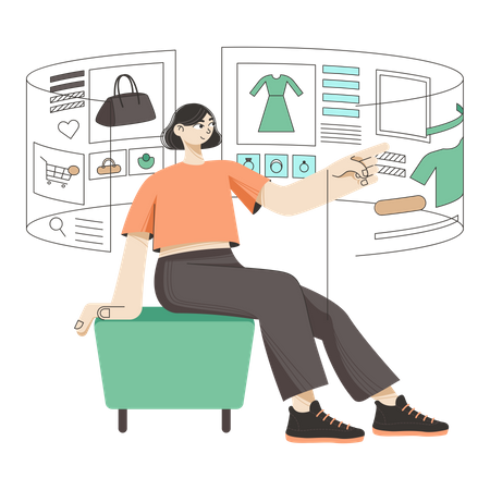 Woman shopping in metaverse  Illustration