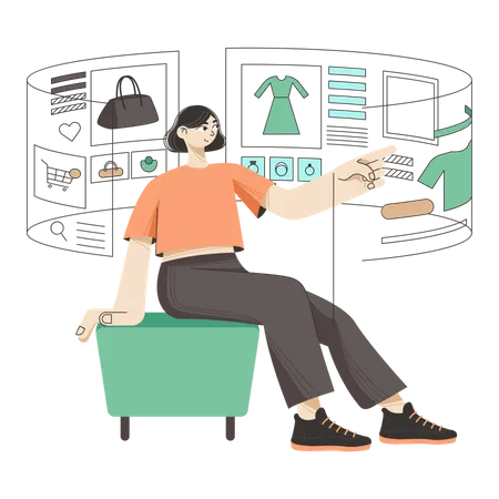 Woman shopping in metaverse  Illustration