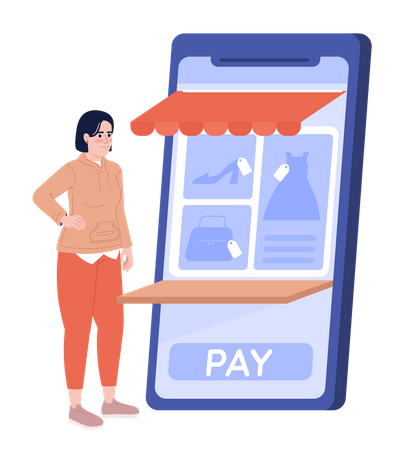 Woman shopping in online clothing store  Illustration