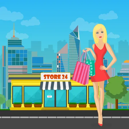 Woman shopping in shop Illustration