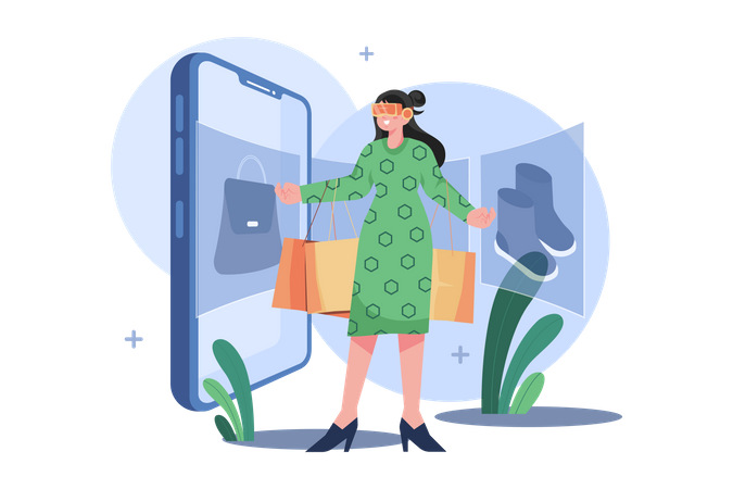 Woman shopping into metaverse  Illustration